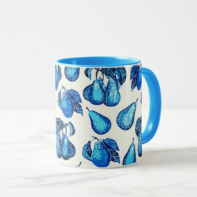 Caneca Impressão de pera espalhada em azul de Indigo e br (Frente Esquerda)