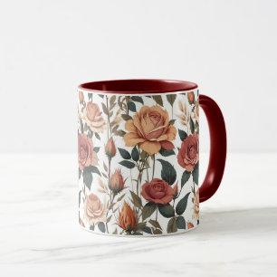 Caneca Impressão de Rosa Vermelha Flor Vintage Rústica