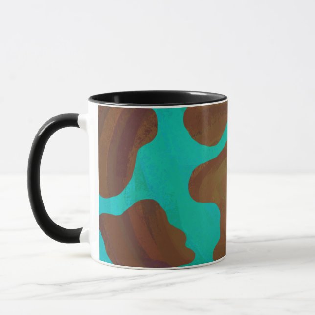 Caneca Impressão de Vaca Castanho e Teal (Esquerda)
