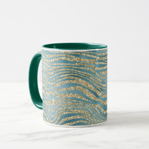 Caneca Impressão de Zebra Dourada brilhante Verde Teal   