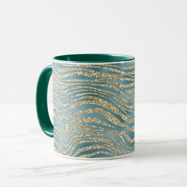 Caneca Impressão de Zebra Dourada brilhante Verde Teal    (Frente Esquerda)