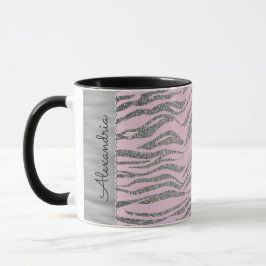 Caneca Impressão de Zebra Silver Glittery em rosa persona
