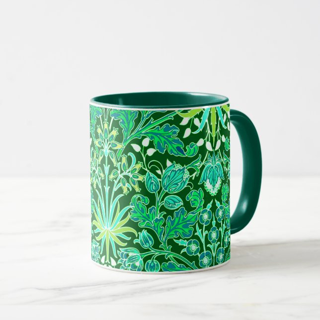 Caneca Impressão do jacinto de William Morris, verde (Frente Esquerda)