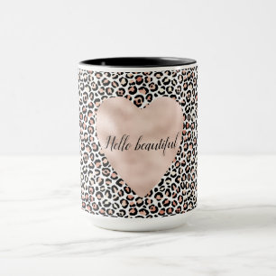 Caneca Impressão do Leopardo Branco Preto e Rosa