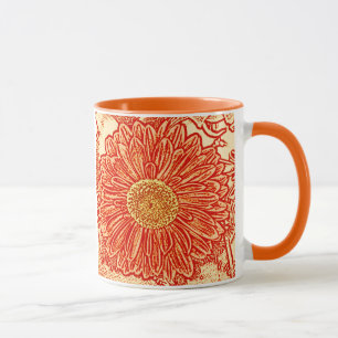 Caneca Impressão em bloco de Gerbera Daisy - laranja açaf