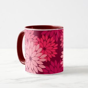 Caneca Impressão floral moderno do quimono, rosa coral &