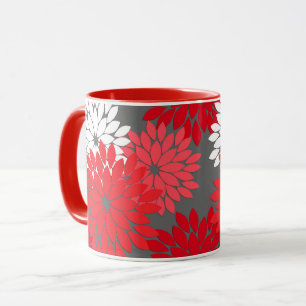 Caneca Impressão floral moderno do quimono, vermelho e