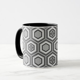 Caneca Impressão Hexagonal Kimono, Cinza/Cinza e branco
