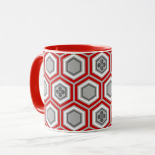 Caneca Impressão Hexagonal Kimono, Vermelho e Cinzas/Cinz