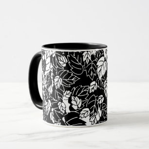 Caneca Impressão japonês da folha, preto e branco