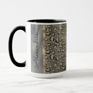Caneca Impressão Leopardo brilhante em Cinzas brilhantes