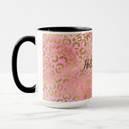 Caneca Impressão Leopardo Dourada com Cor de Água Rosa   