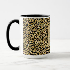 Caneca Impressão Leopardo Dourada Negra