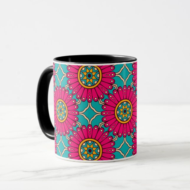 Caneca Impressão Magenta e Teal Africano (Frente Esquerda)