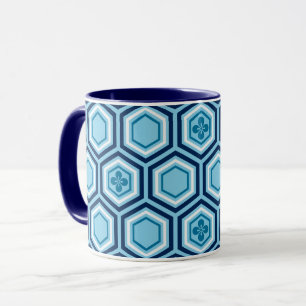 Caneca Impressão, Marinho e azul claro do Kimono hexagona