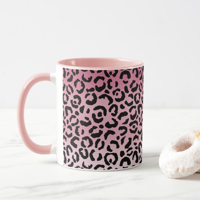 Caneca Impressão Preta-Leopardo Cor-de-Rosa (Com Donut)