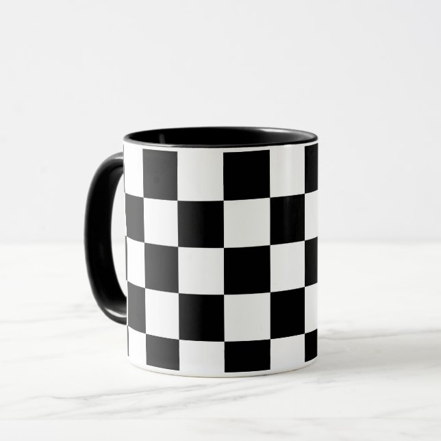 Caneca Impressão Xadrez Preto e Branco (Frente Esquerda)