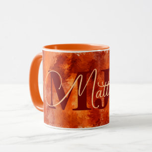 Caneca Impressões de cor laranja de fogo com nome e monog