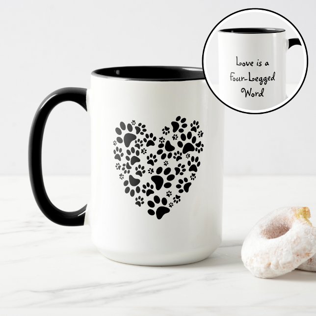 Caneca Impressões de Pata de Cachorro e Gato Coração Dia  (Criador carregado)