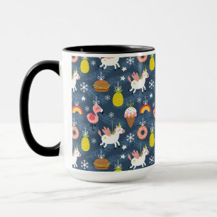 Caneca Incrível padrão de natal Unicórnios e Flamingos