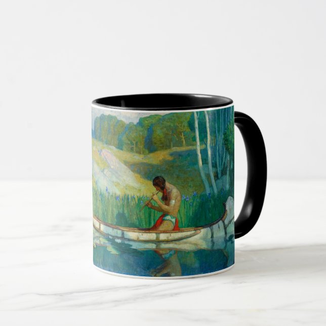 Caneca Índia: Chamada de Amor por Newell Convers Wyeth (Frente Esquerda)