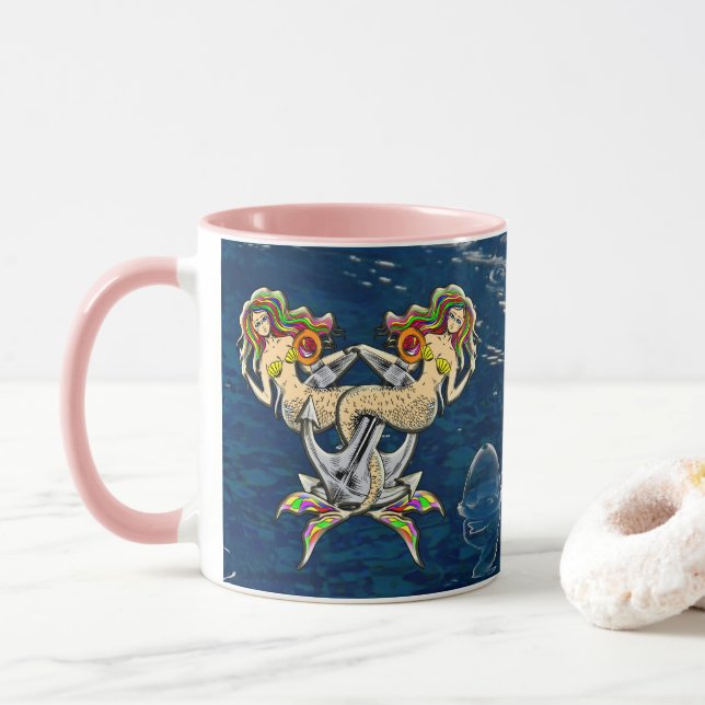 Caneca Infelizmente, sereias ancoradas (Com Donut)