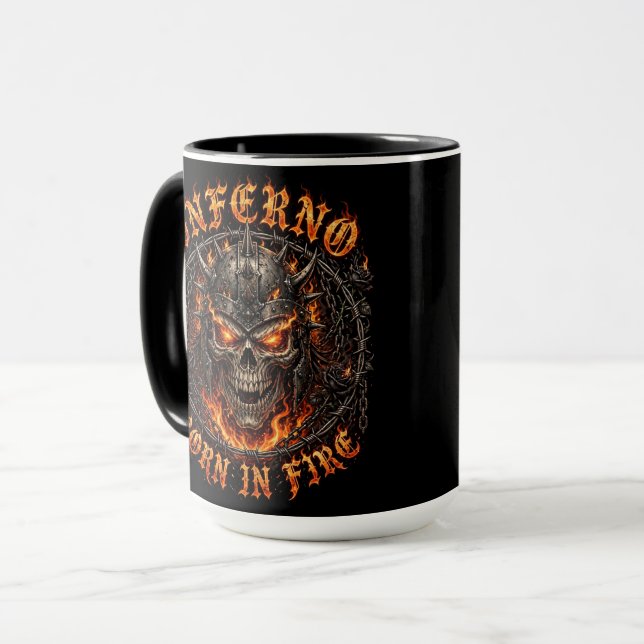 Caneca Inferno Nascido no Fogo, Caveira de Demônio Flamej (Frente Esquerda)