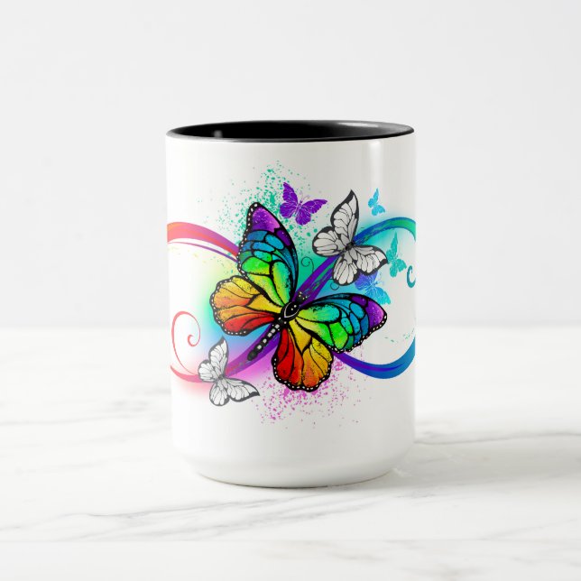 Caneca Infinidade brilhante com borboleta arco-íris (Centro)