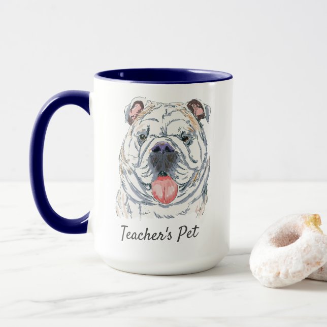 Caneca Inglês Bulldog Funny Ilustração Original (Com Donut)