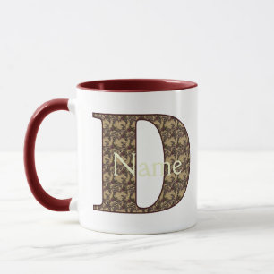 Caneca Iniciais do Monograma D Floral Vintage Personaliza