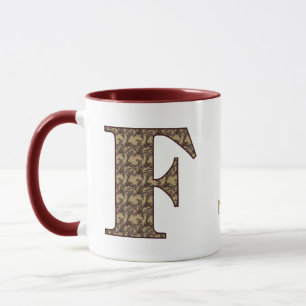 Caneca Iniciais do Monograma F Floral Vintage Personaliza
