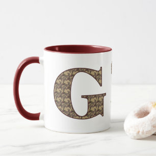 Caneca Iniciais do Monograma G Floral Vintage Personaliza