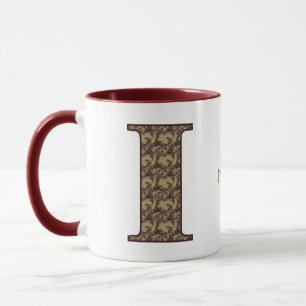 Caneca Iniciais do Monograma I Floral Vintage Personaliza