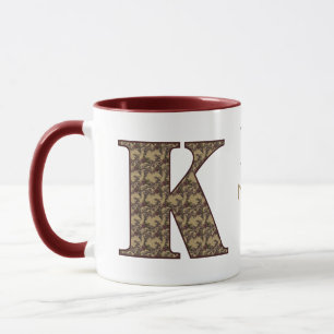 Caneca Iniciais do Monograma K Floral Vintage Personaliza
