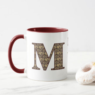 Caneca Iniciais do Monograma M Floral Vintage Personaliza