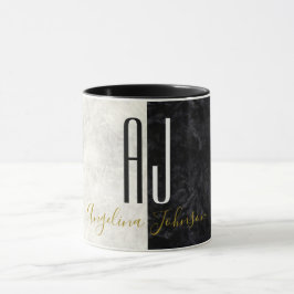 Caneca Iniciais Mínimas Mínimas Mínimas Marble Black e Wh