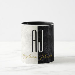 Caneca Iniciais Mínimas Mínimas Mínimas Marble Black e Wh