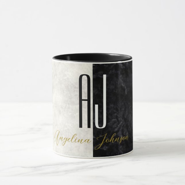 Caneca Iniciais Mínimas Mínimas Mínimas Marble Black e Wh (Centro)