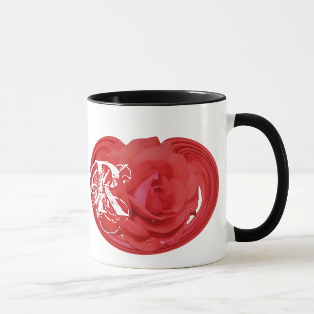 Caneca Iniciais Monogramas Rosa Floral Mug (Direita)