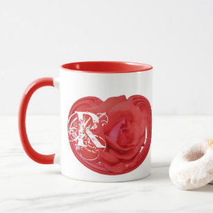Caneca Iniciais Monogramas Rosa Floral Mug