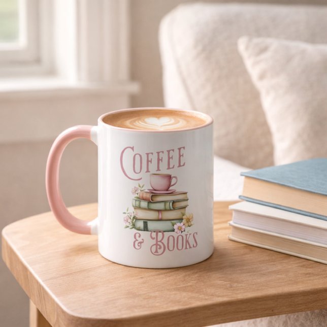 Caneca Inicial com Cabo Rosa para Amante de Livros (Criador carregado)