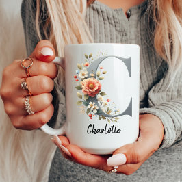 Caneca Inicial de Flores Selvagens Personalizadas