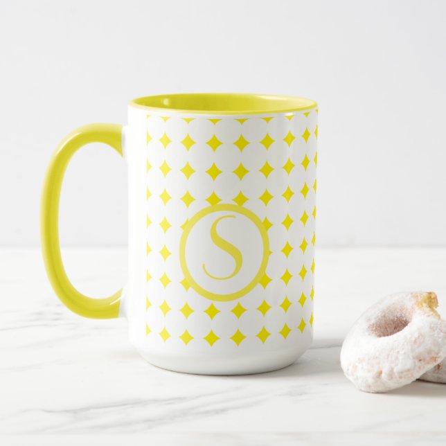 Caneca Inicial de Monograma Diamantes Amarelo Brilhante M (Com Donut)