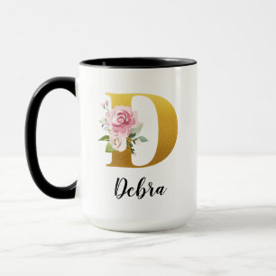 Caneca Inicial de Nome Monograma Floral Personalizado