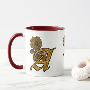Caneca Inicial do Monograma A Peônia Dourada Elegante Per