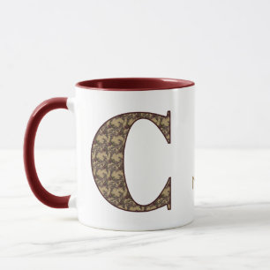 Caneca Inicial do Monograma C Floral Vintage Personalizad