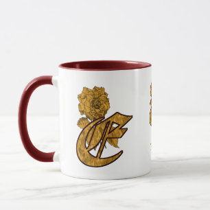 Caneca Inicial do Monograma E Elegante Peônia Dourada Per