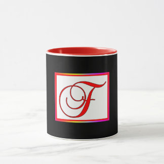 Caneca Inicial do Monograma F Branco Vermelho Dentro Pret