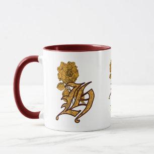 Caneca Inicial do Monograma H Peônia Dourada Elegante Per