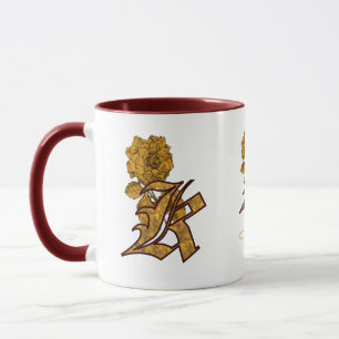 Caneca Inicial do Monograma K Elegante Peônia Dourada Per